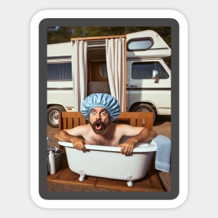 Funny Camping Present Bathtub Camper Guy Sticker